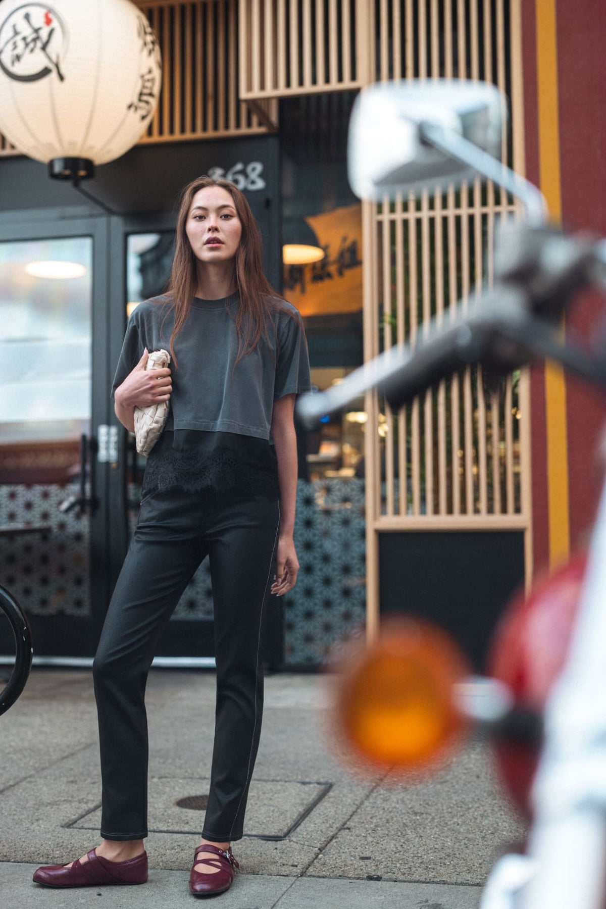 Black Tapered Leg Jean w/ Metallic Stripe