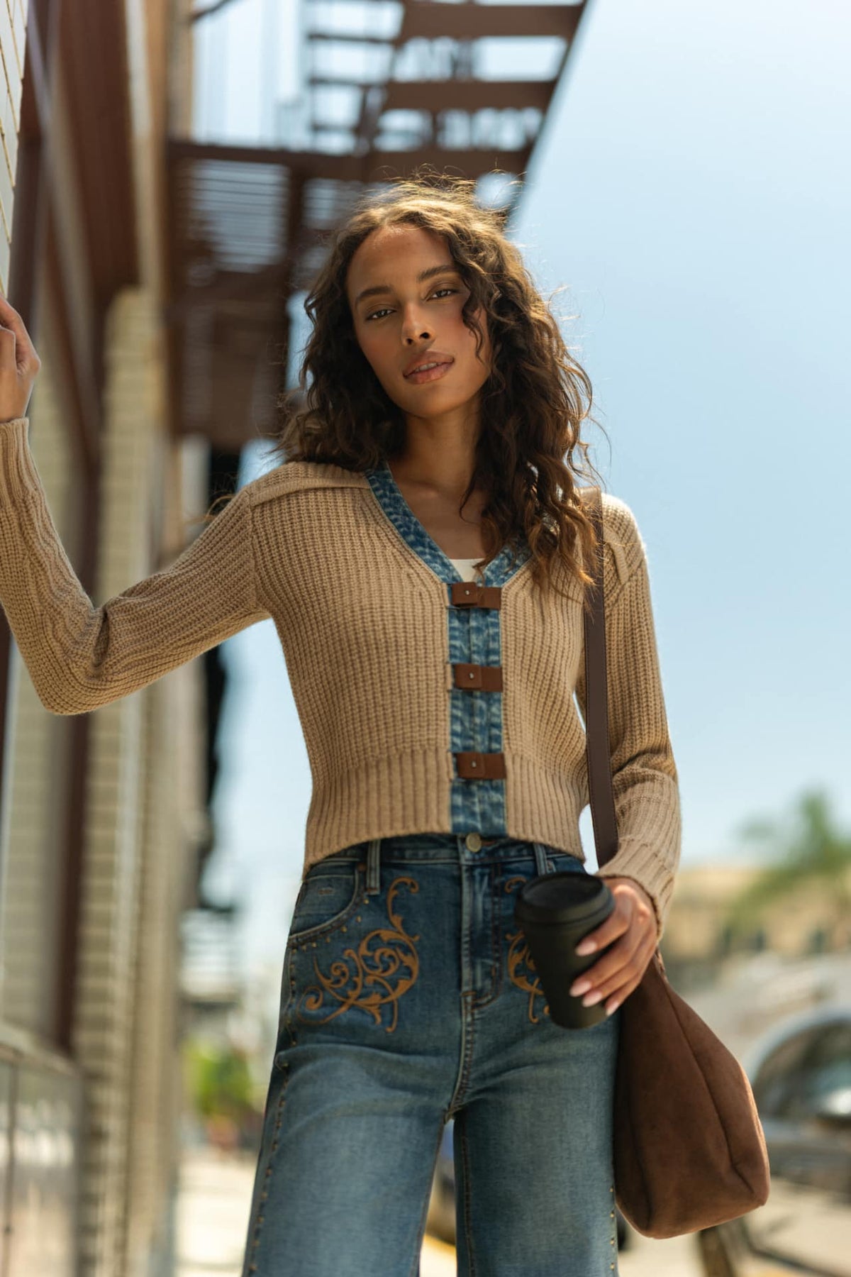 Tan Long Sleeve Cropped Cardigan