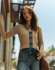 Tan Long Sleeve Cropped Cardigan