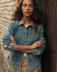 Indigo Denim Shacket with Suede Collar