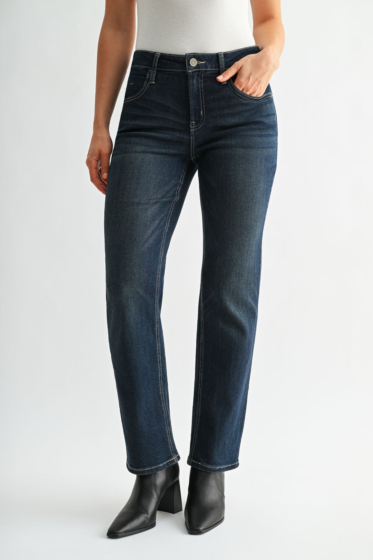 Dark Whisker Wash Petite Dover Straight Leg