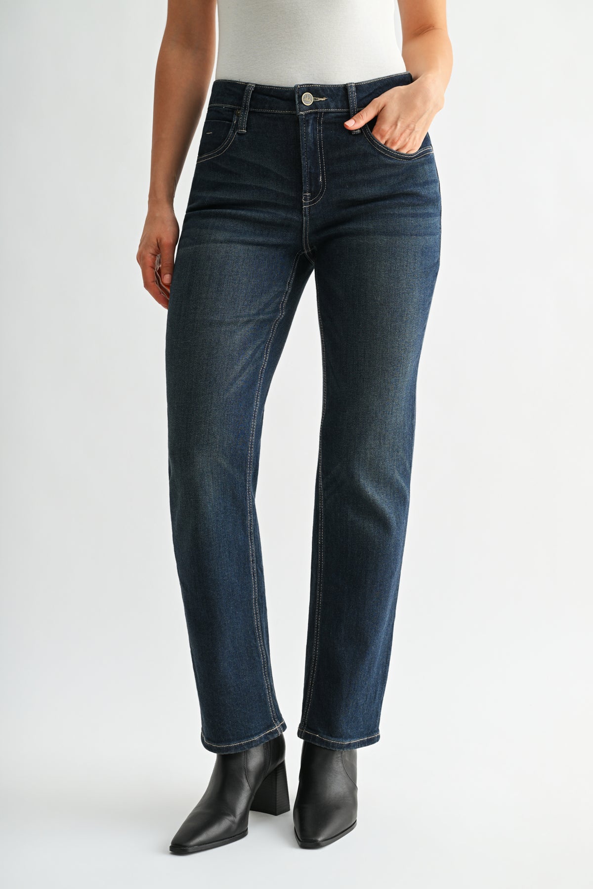 Dark Whisker Wash Petite Dover Straight Leg