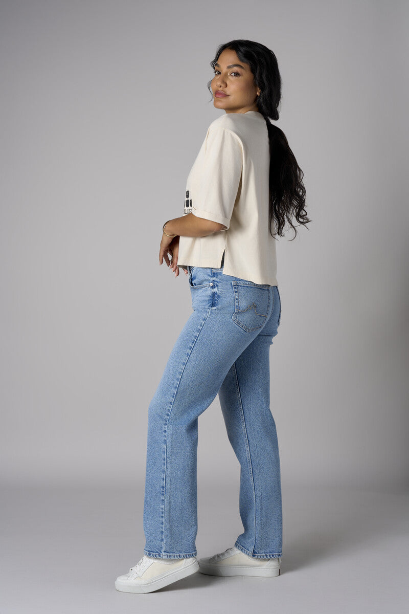 The 'Vintage Tagged Whisker' Dover Straight Leg delivers both comfort and statement flair.