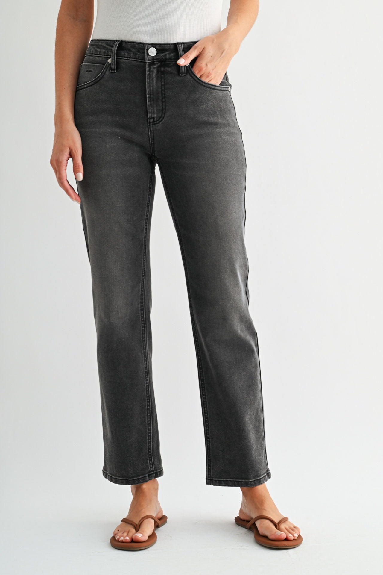 Black Whisker Wash Dover Straight Leg