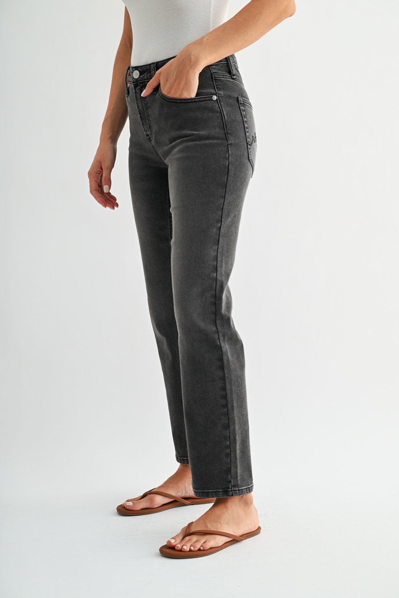 Black Whisker Wash Dover Straight Leg