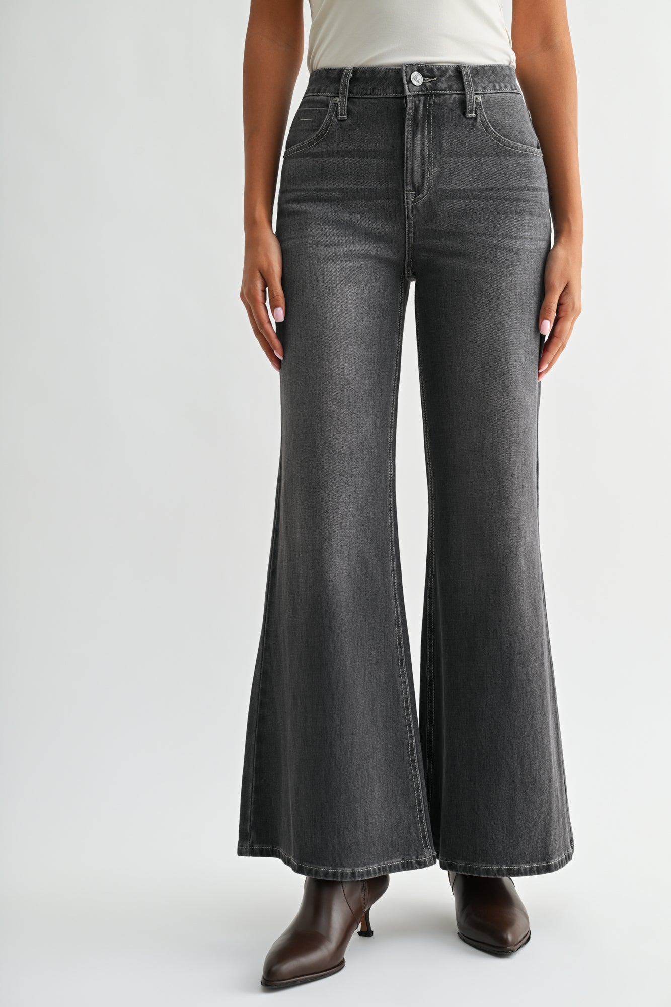 Black Denim Bond Wide Leg
