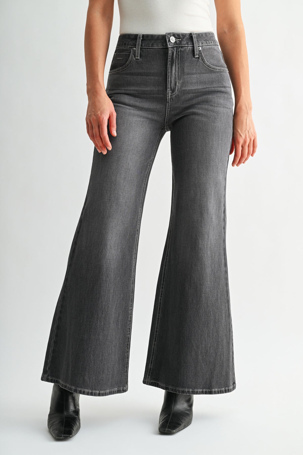 Black Denim Bond Wide Leg