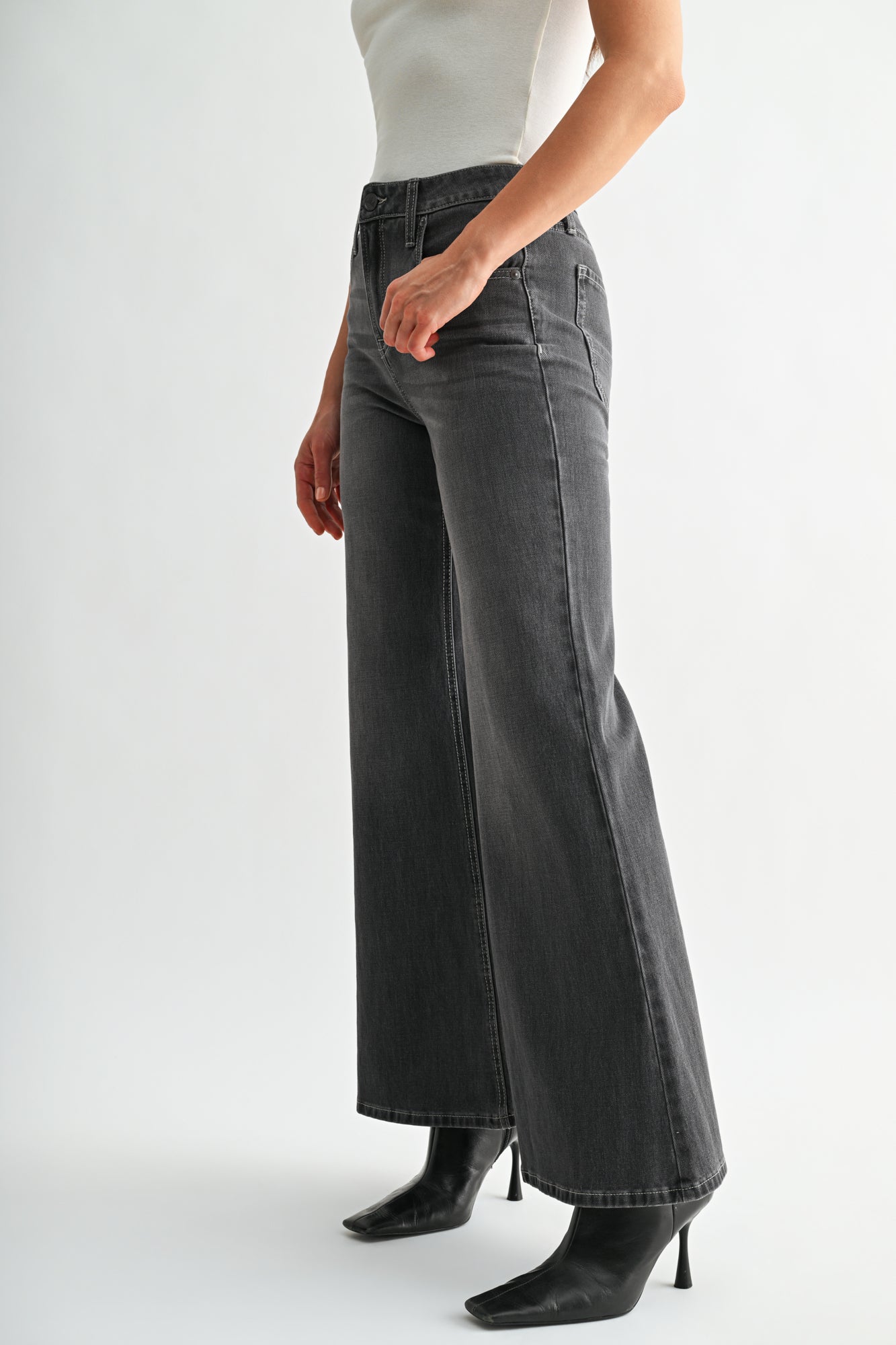 Black Denim Bond Wide Leg
