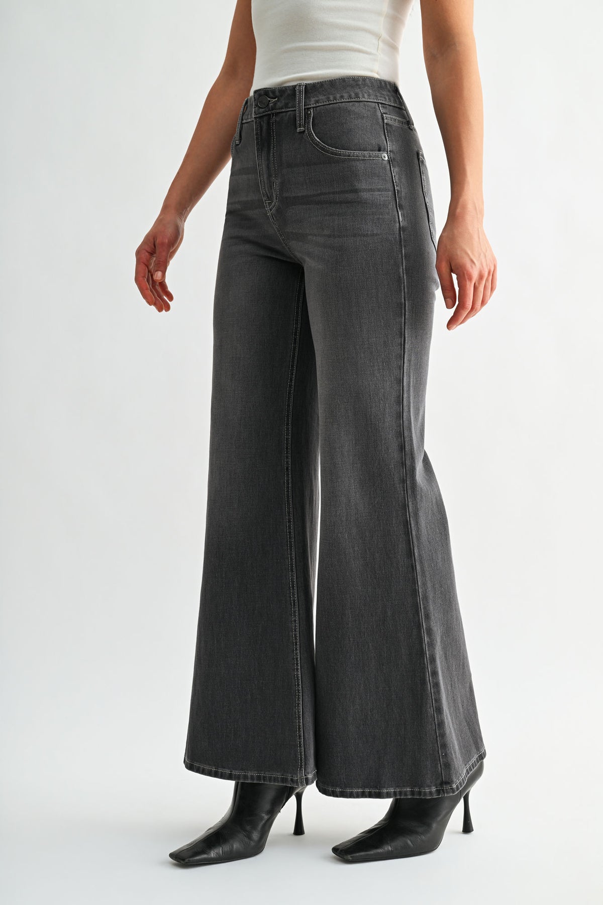 Black Denim Bond Wide Leg