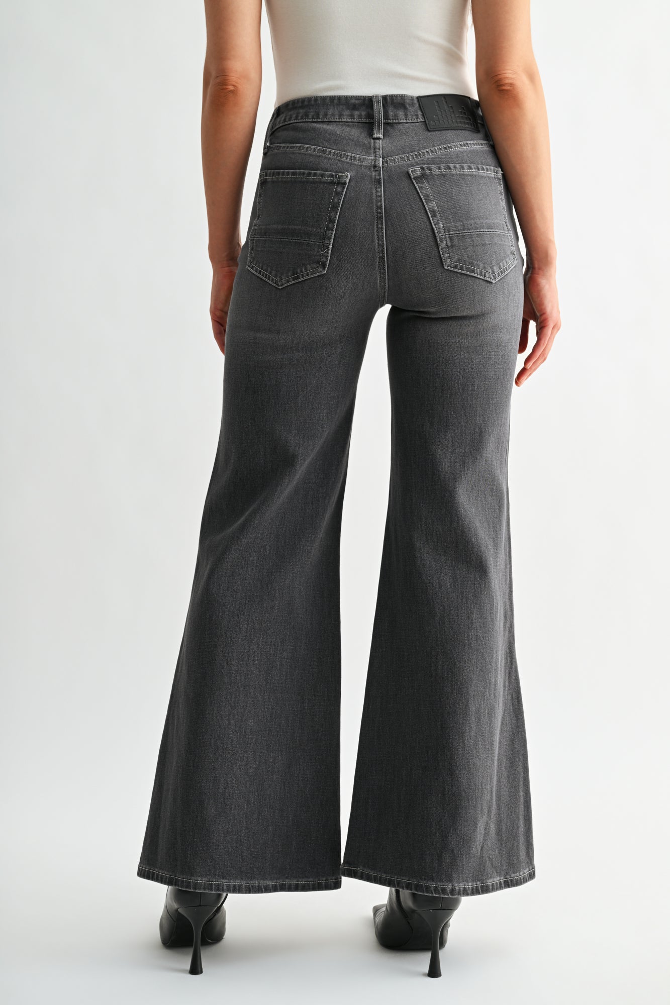 Black Denim Bond Wide Leg
