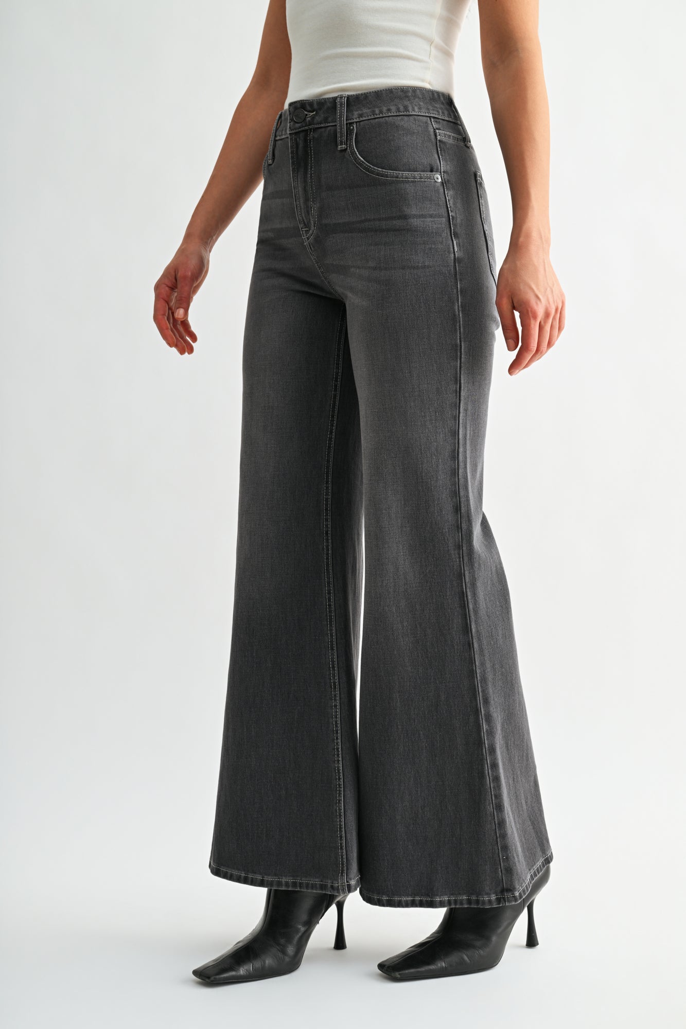 Black Denim Bond Wide Leg
