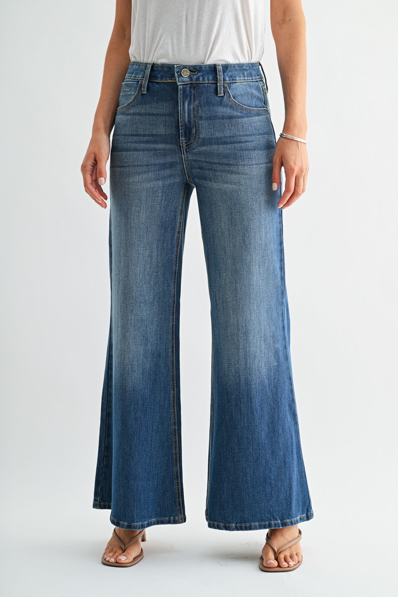Antique Indigo Whisker Wash Bond Wide Leg Jeans