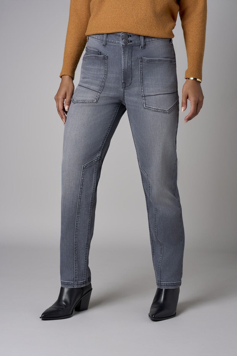Gray Wash Patch Pocket Tapered Jean