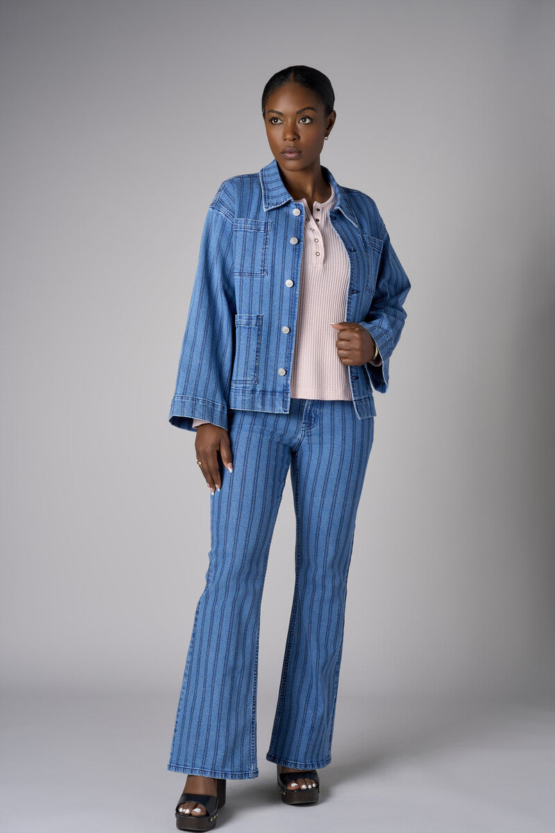 Create your signature style with our 'Indigo Stripe Denim' Eiffel Flare Leg- Striped.