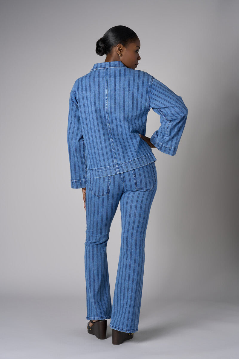 Create your signature style with our 'Indigo Stripe Denim' Eiffel Flare Leg- Striped.