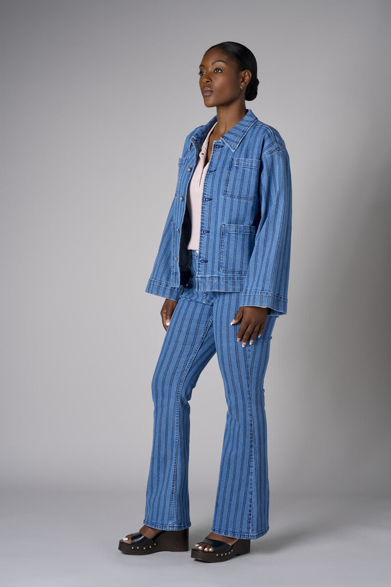Create your signature style with our 'Indigo Stripe Denim' Eiffel Flare Leg- Striped.