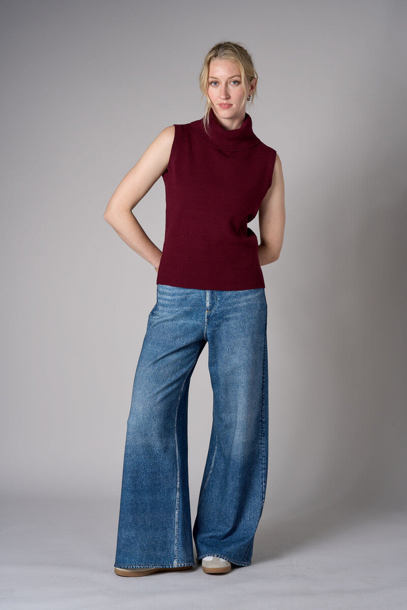 High Rise Wide Leg French Knit Printed Indigo Denim Jeans