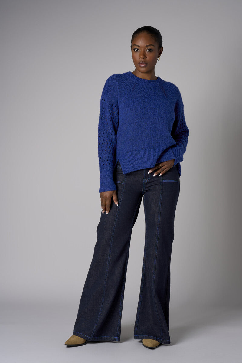 Indigo Wash Patch Pocket Wide Leg Jean