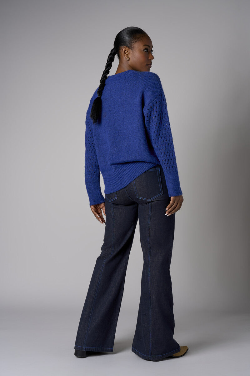 Indigo Wash Patch Pocket Wide Leg Jean