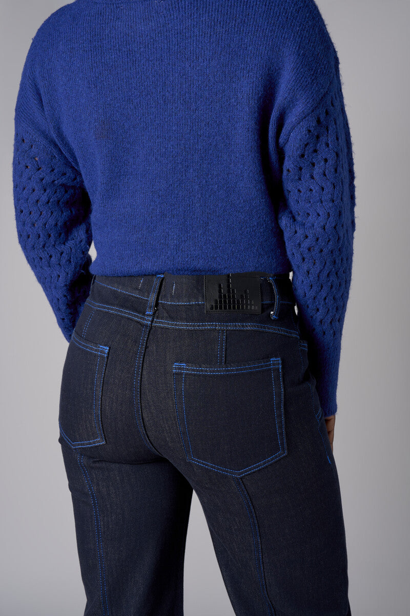 Indigo Wash Patch Pocket Wide Leg Jean