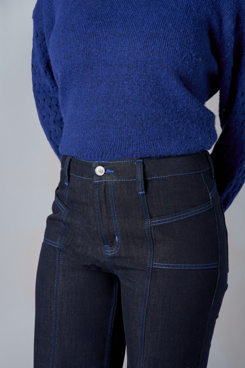 Indigo Wash Patch Pocket Wide Leg Jean
