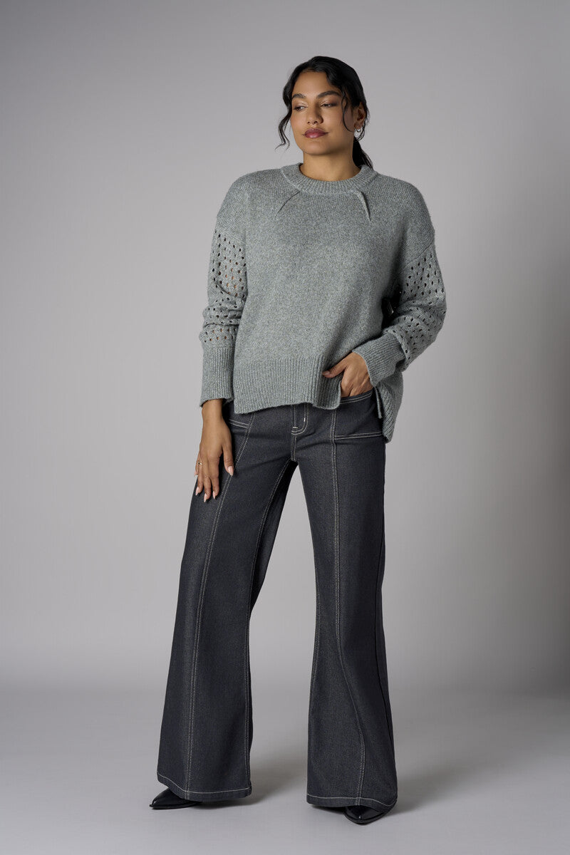 Gray Patch Pocket Wide Leg Jean