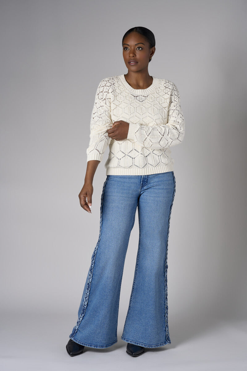 Let your outfit shine with this classic 'Vintage Whisker Wash' Braid Wide Leg Jean.