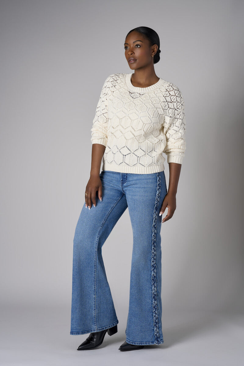 Let your outfit shine with this classic 'Vintage Whisker Wash' Braid Wide Leg Jean.