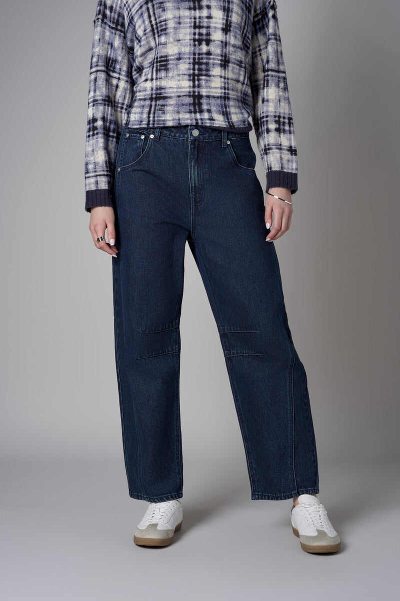 Indigo Wash Barrel Leg Jean