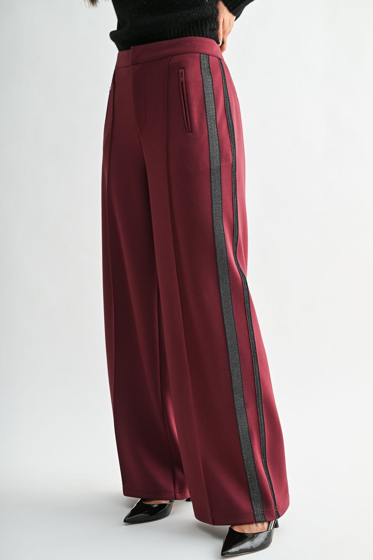 Burgundy Plus-Size Trouser Track Pant