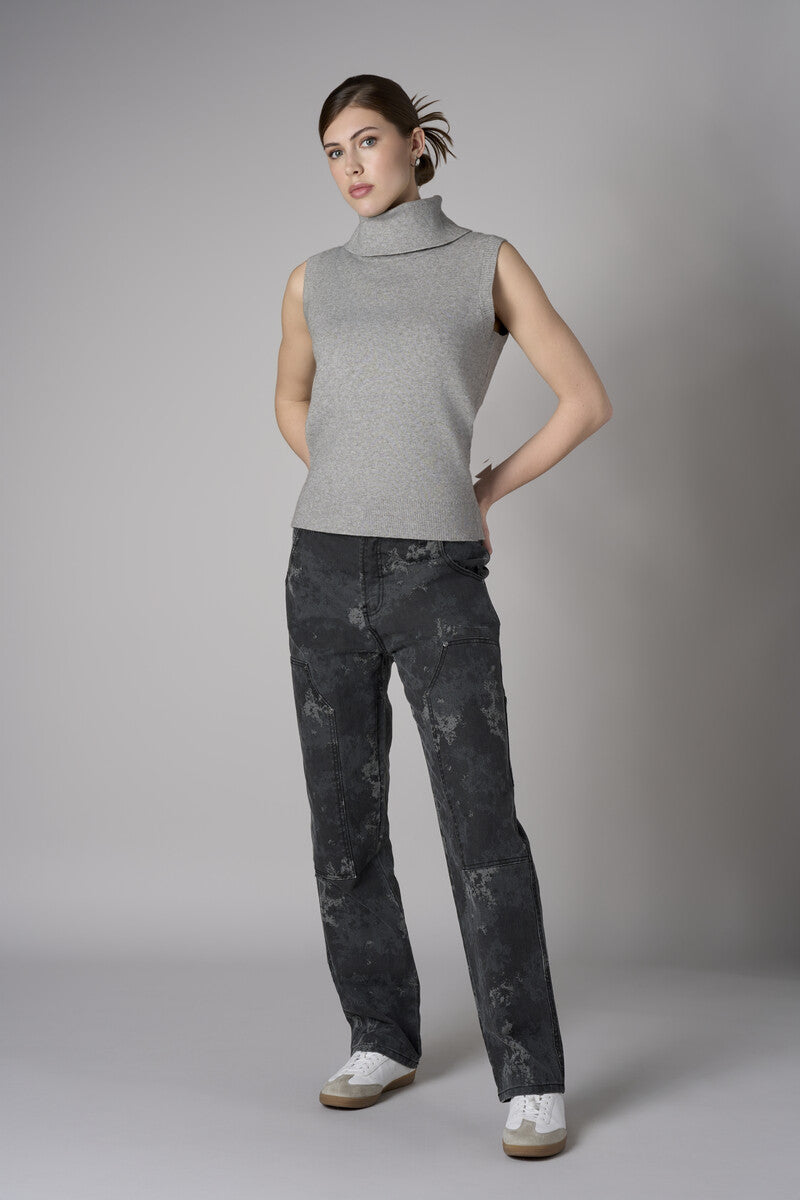 Dark Gray Print Carpenter Straight Leg