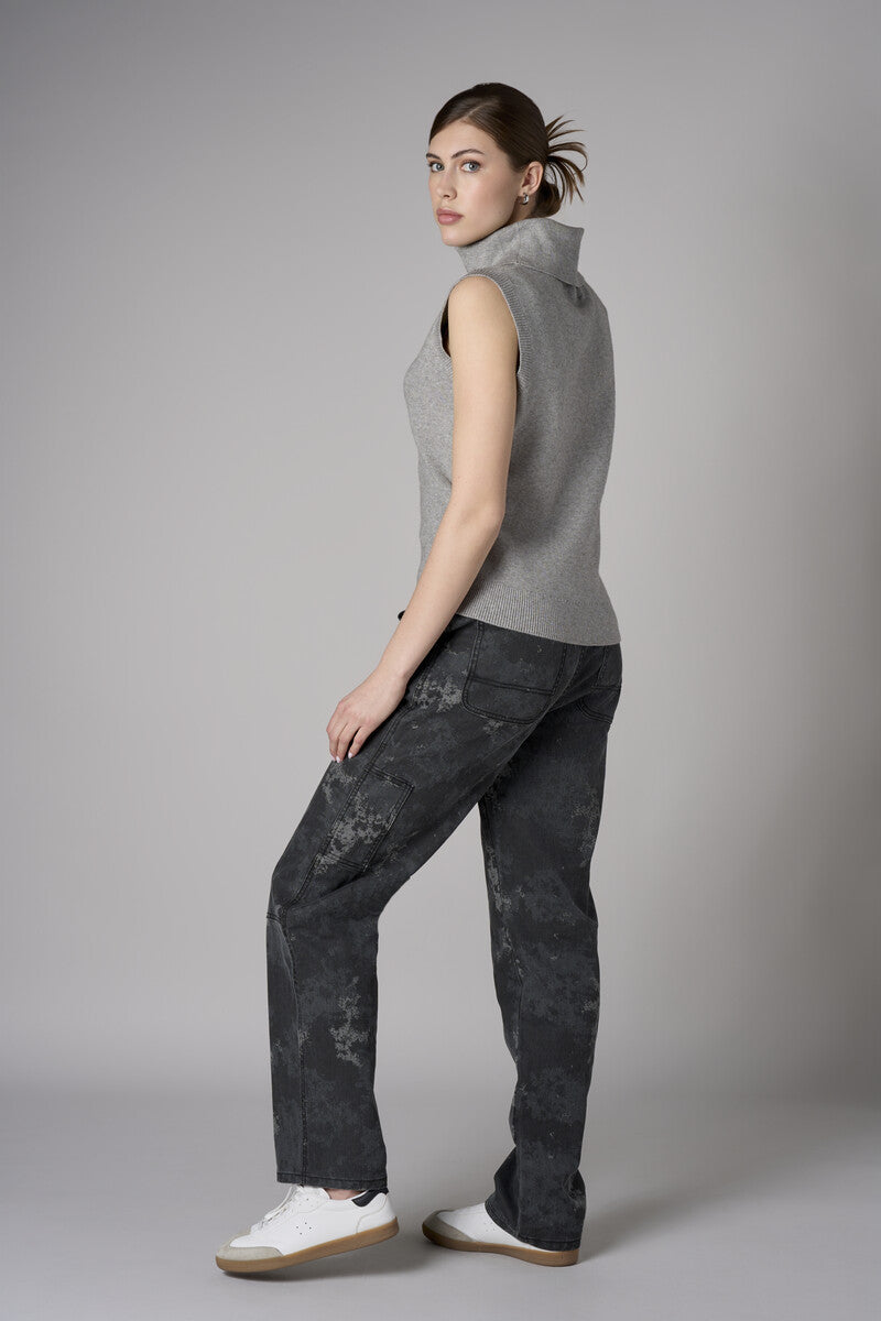 Dark Gray Print Carpenter Straight Leg