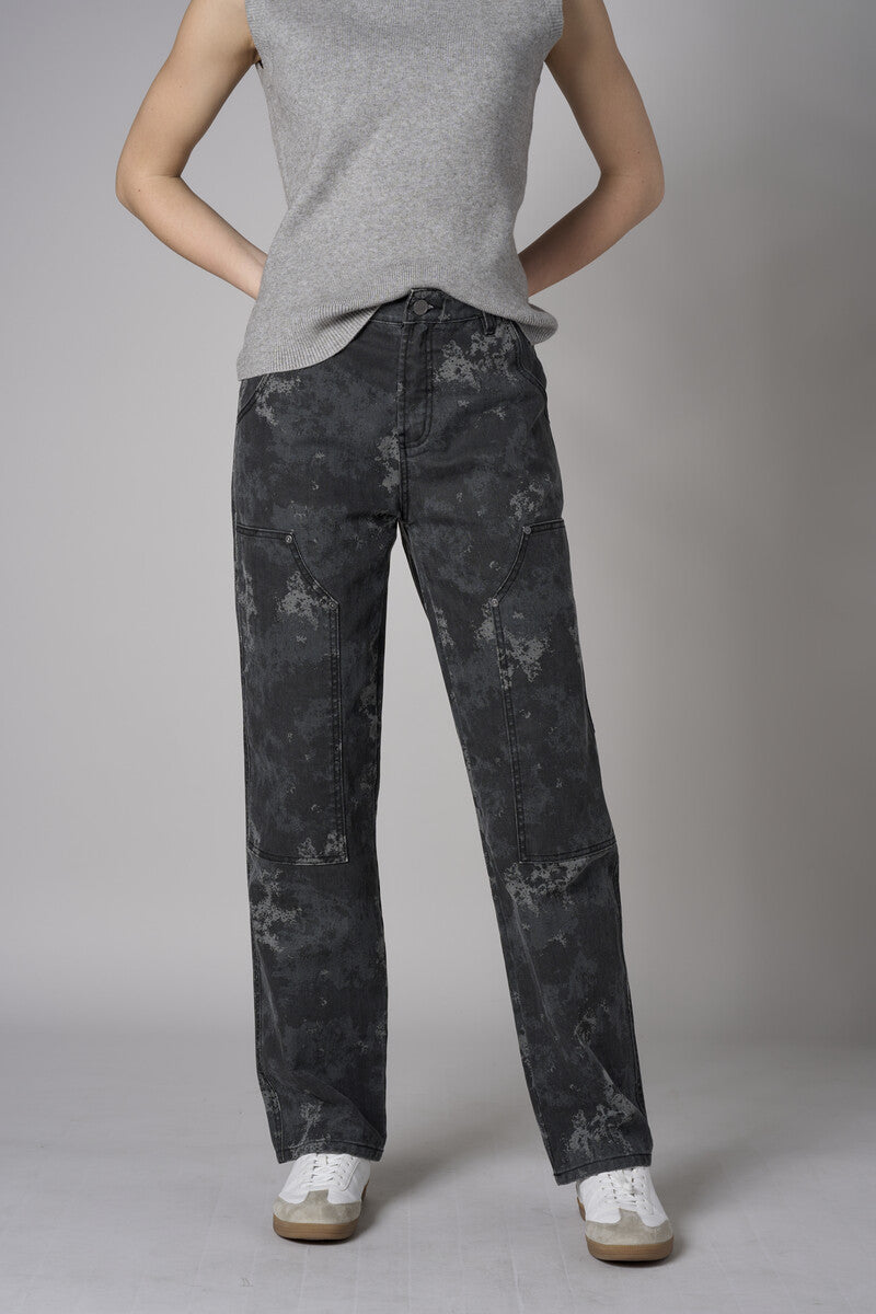 Dark Gray Print Carpenter Straight Leg