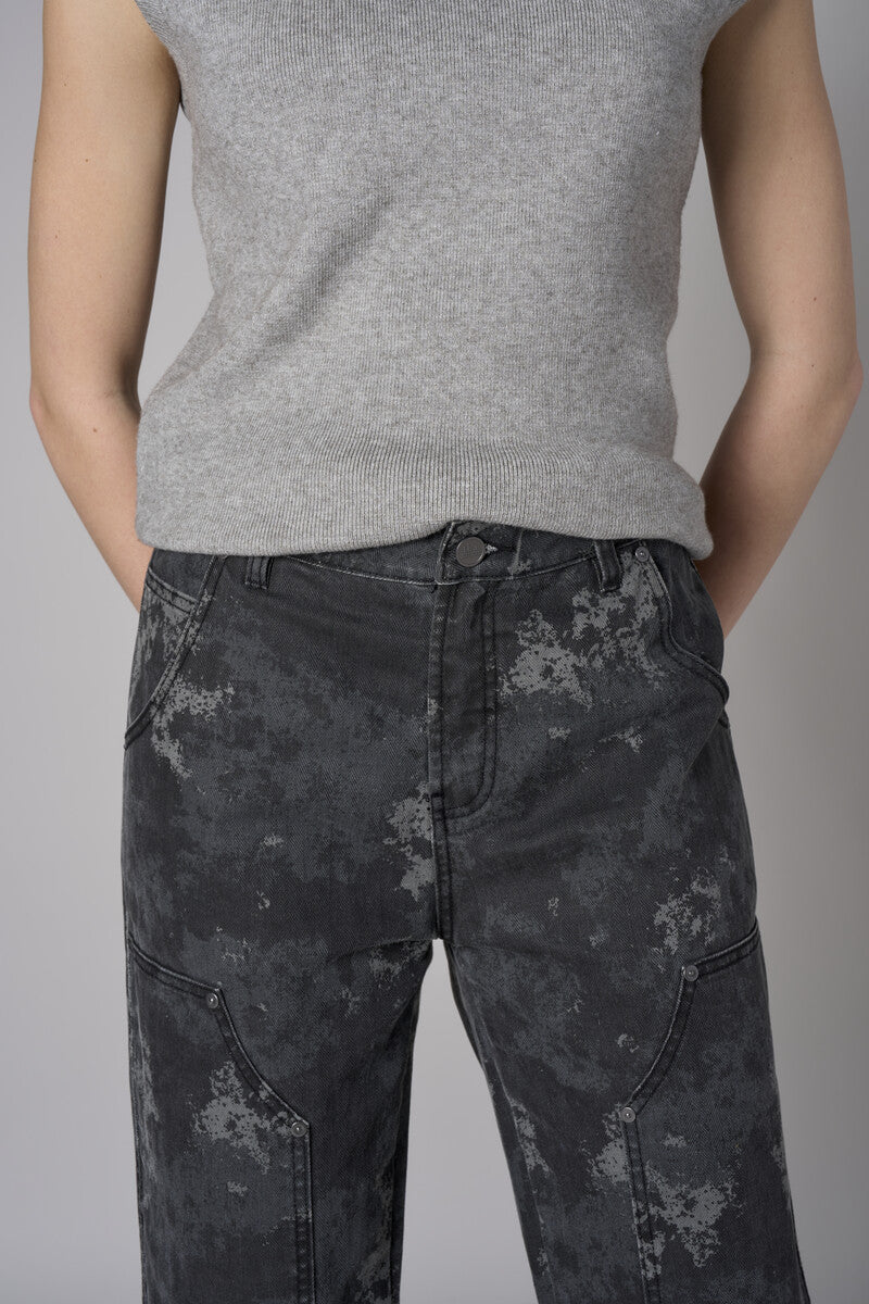 Dark Gray Print Carpenter Straight Leg