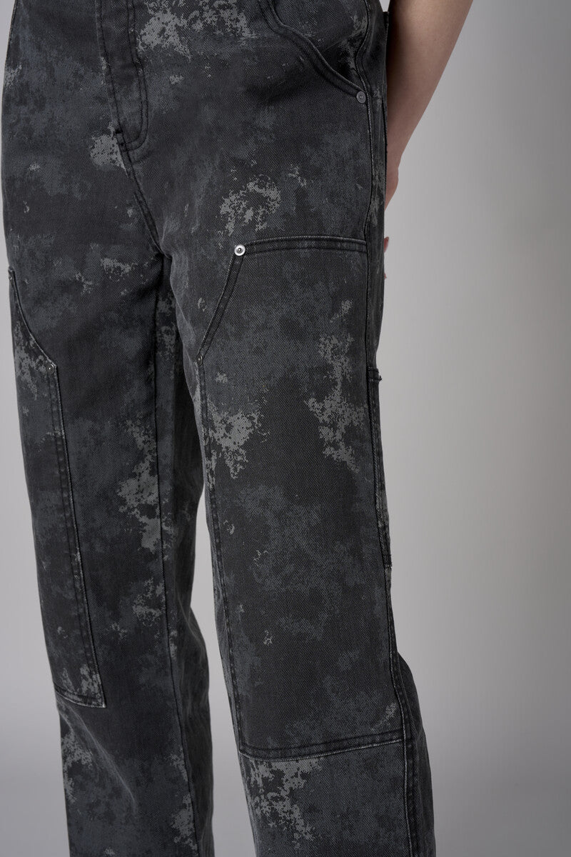 Dark Gray Print Carpenter Straight Leg
