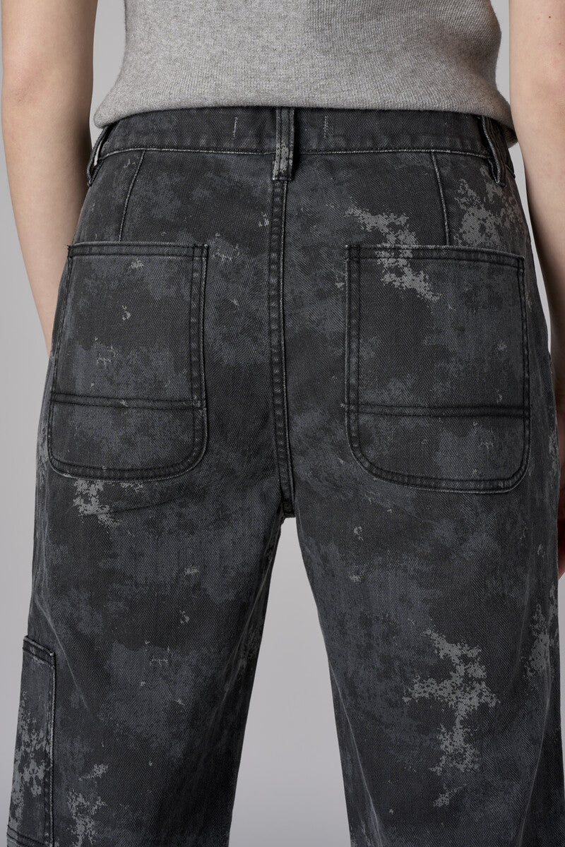 Dark Gray Print Carpenter Straight Leg