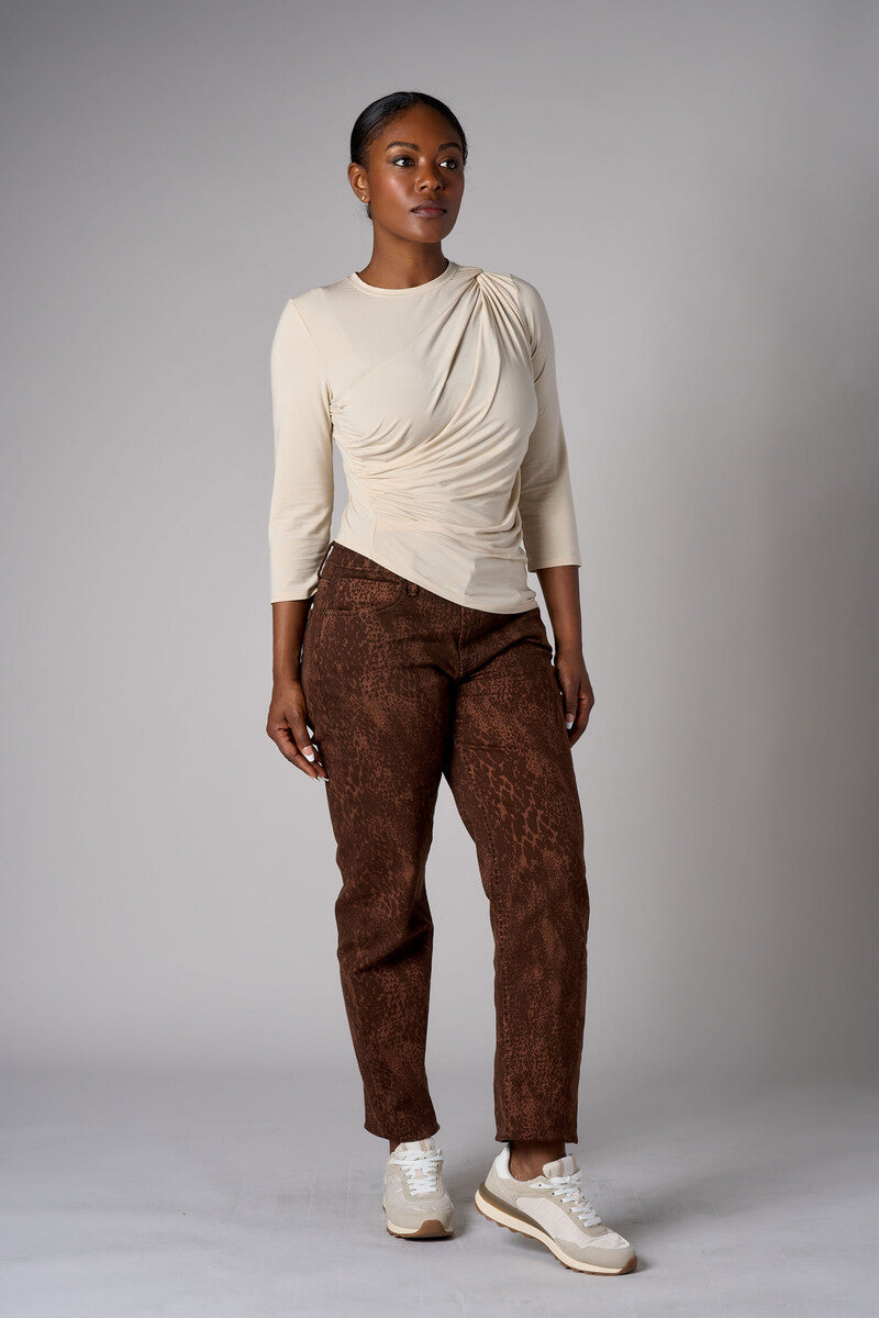 Brown Oxford Snake Taper Leg Jean with 5 pocket styling