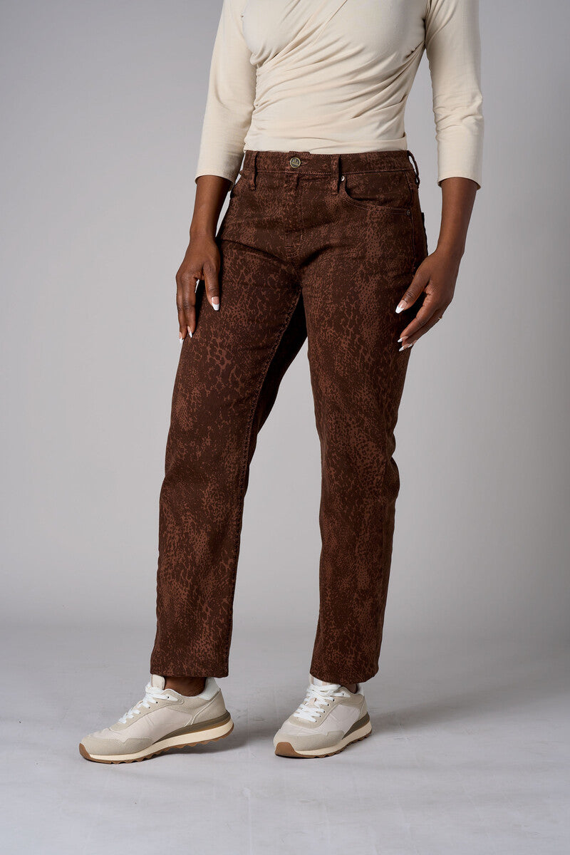 Brown Oxford Snake Taper Leg Jean with 5 pocket styling