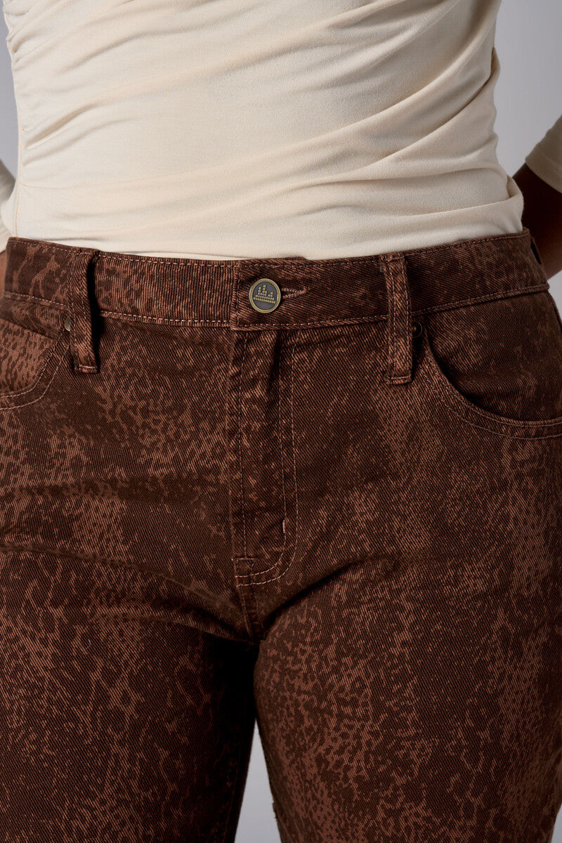 Brown Oxford Snake Taper Leg Jean with 5 pocket styling