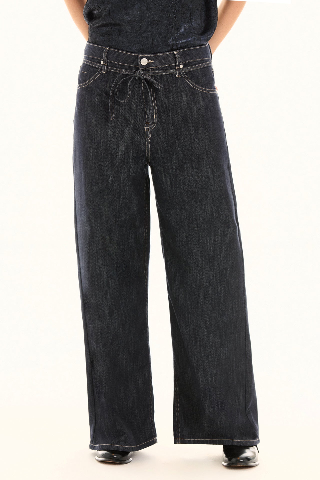 Indigo Tie Waist Wide Leg