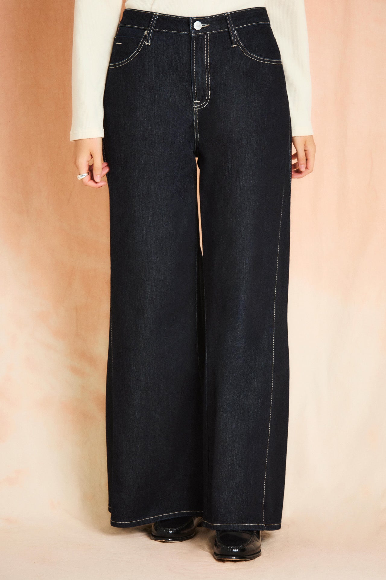 Dark Indigo Side Gusset Wide Leg Jean
