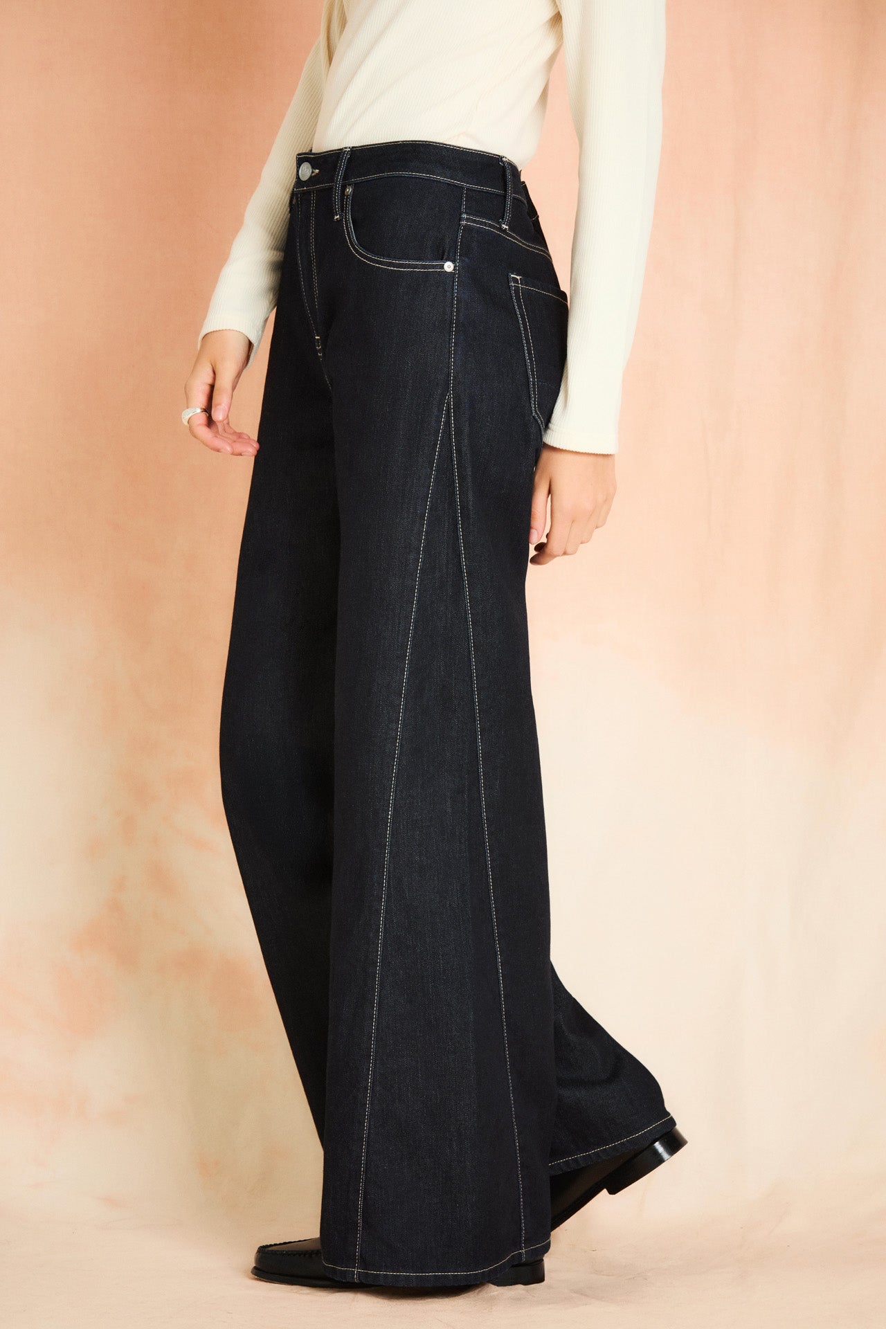 Dark Indigo Side Gusset Wide Leg Jean