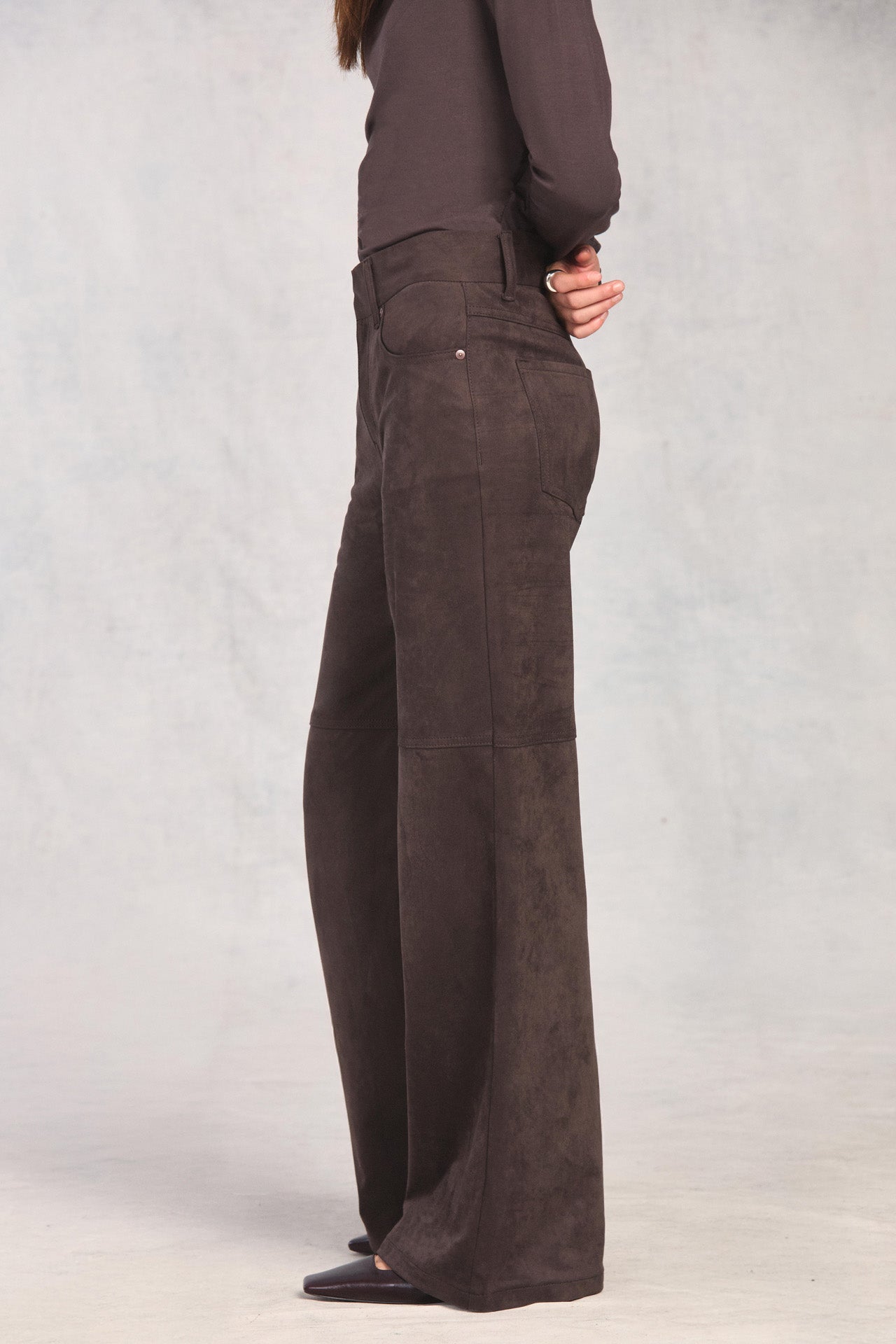 Coffee Clean Waist Wide Leg Jean
