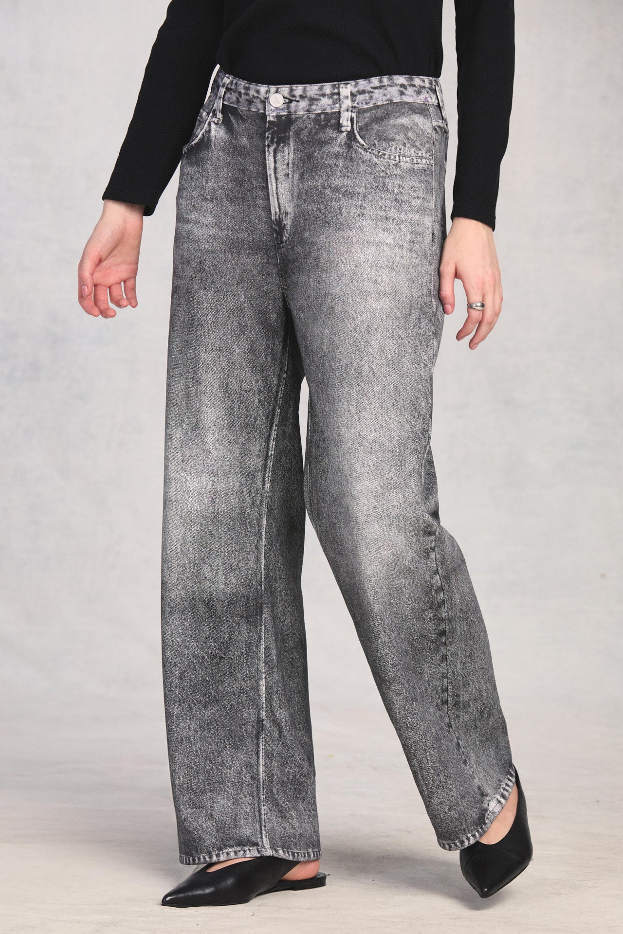 Grey Knit Denim Straight Leg
