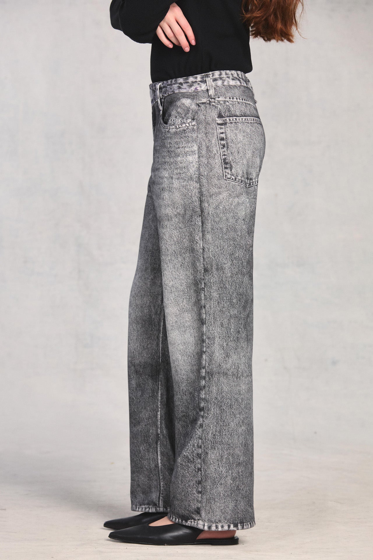 Grey Knit Denim Straight Leg

