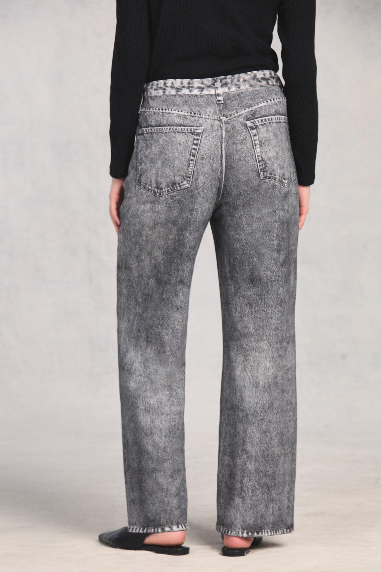 Grey Knit Denim Straight Leg
