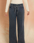 Indigo Tie Waist Knit Wide Leg
