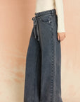 Indigo Tie Waist Knit Wide Leg
