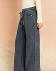 Indigo Tie Waist Knit Wide Leg

