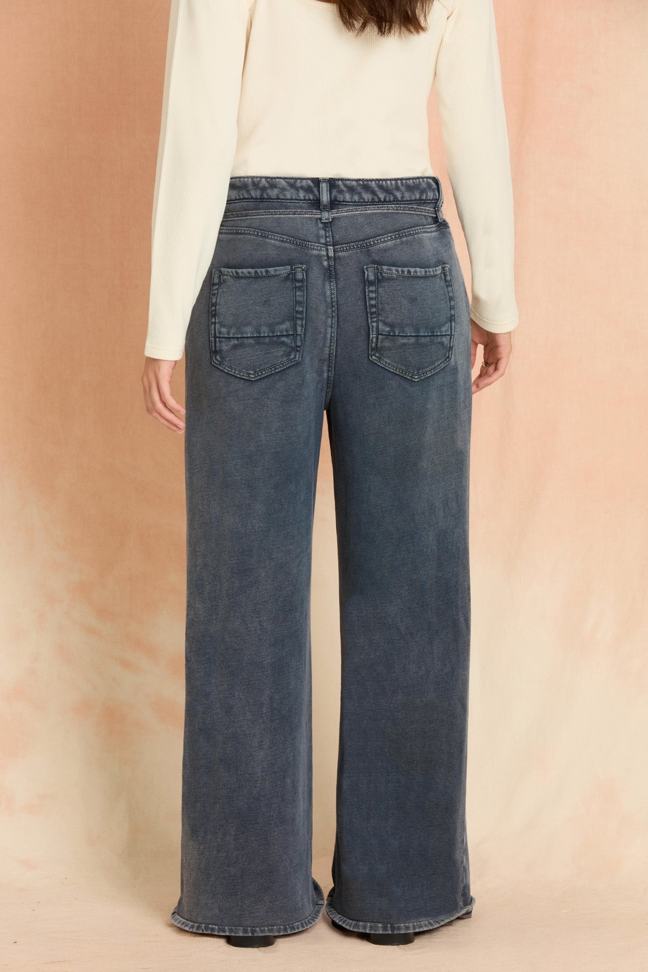 Indigo Tie Waist Knit Wide Leg
